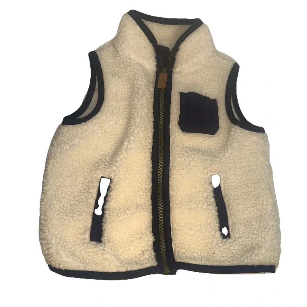 CARTER'S Kids Navy Blue & Beige Sherpa Vest With Zipper & Pockets Size 12m